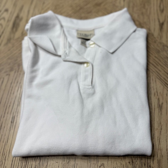 LL Bean Women's Large White Short Sleeve Polo Shirt Classic Everyday Casual - Picture 1 of 8